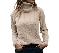 Mujeres Sólido Jersey Cuello Alto Prendas de punto Retro Manga Larga Jersey Delgado Tops Pendiente Navidad, beige, L