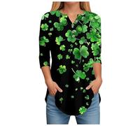 Mujeres St Patrick's Day Tops 3/4 Sleeve Tunic Tops Side Slit V Neck Heart Shirts Blusa Sudadera Invierno Outfit Top Blanco Mujer Chic, Le Noir, XXL