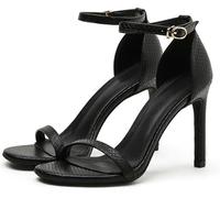 Mujeres Tacón Alto Sandalias Punta Abierta Boca de pez Escama de Pescado Superior Tacón Fino Raso Hebilla Sandalias de tacón Bajo Elegante Boca Poco Profunda Sandalias de Vestir(Black 3.93",40 EU)