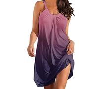 Mujeres Tallas Grandes Vintage Bohemio Diario Verano Casual Sin Mangas Suéter Vestido Gradiente Estampado Ahueca hacia Fuera O Cuello Vestido de Tirantes Cubrir Playa Vestido Veraniego Talla Grande