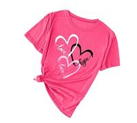 Mujeres Top Día de San Valentín Color Camiseta Impreso Sólido Manga Corta Blusa Mujer Camiseta Arco Iris Mujer, Rosa., S