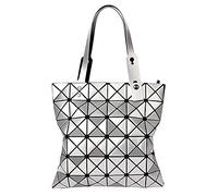 Mujeres Top-Handle Bolsos, Bolso de hombro luminoso geométrico, plegable de cuero PU Shard Látex Tote Bag Shard Shard Bag, plateado, 32*0.5*32cm