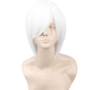 Mujeres u hombres pelucas de cosplay sintéticas cortas y rectas con flequillo como cabello real (Color : White)