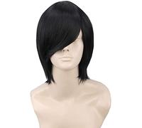 Mujeres u hombres pelucas de cosplay sintéticas cortas y rectas con flequillo como cabello real (Color : Black)