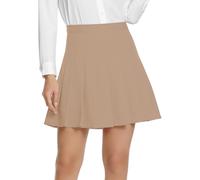 Mujeres Universitario Estilo Alta Cintura Plisado Mini Falda Casual A Línea Skater Faldas con Forro Pantalones (XL, Caqui)