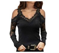 Mujeres V Cuello Frente A Blouse Estilo De Desplazamiento De Hombro Pullover Lace Long Bottoming Women's Blouse Camisas Mujer Manga Larga Elegantes Roja Camiseta Larga Deporte Mujer
