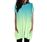 Mujeres Verano Casual Suéter Suelto Cuello Redondo Camiseta Manga Corta Túnica Top Camiseta con Bolsillos 2 Piezas Mujer Verano, azul celeste, S