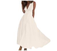 Mujeres Verano Sexy Profundo V-cuello Formal Sin Mangas Largo Vestido Gradiente Cremallera Swing Vestidos, beige, XXL