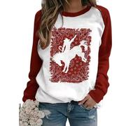 Mujeres Vintage Jumper Vaquero Caballo impresión otoño Sudadera O Cuello Mangas largas suéter Trajes Ropa callejera Tops