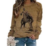 Mujeres Vintage Jumper Vaquero Caballo impresión otoño Sudadera O Cuello Mangas largas suéter Trajes Ropa callejera Tops