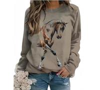 Mujeres Vintage Jumper Vaquero Caballo impresión otoño Sudadera O Cuello Mangas largas suéter Trajes Ropa callejera Tops