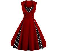 Mujeres Vintage Polka Dot 1950s Rockabilly Halter Audrey Vestido Retro Floral Cóctel de noche Swing Vestido (02#wine Red,M)