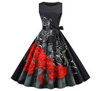 Mujeres Vintage Retro Vestido Rockabilly Años 1950 50 60 70 Audrey Hepburn Estilo Casual Vestidos Vestidos Fruncido Lobos Vestido Vintage Años 70 Pin Up Mujer Verde Barato, H rojo., XXL