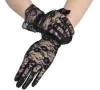 Mujeres Vintage Sheer Short Lace Gloves Party Wrist Length Guantes Florales para la Cena Fancy Costume Accessories Guantes-25cm Negro