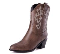 Mujeres Western Botas vaqueras with Embroidered Moda Retro Clásica Basic Mid Calf Wide Calf Botas Cowgirl para mujer Niñas Señoras Dark Marrón Numero 32