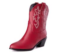 Mujeres Western Botas vaqueras with Embroidered Moda Retro Clásica Basic Mid Calf Wide Calf Botas Cowgirl para mujer Niñas Señoras Big Rojo Numero 39