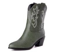 Mujeres Western Botas vaqueras with Embroidered Moda Retro Clásica Basic Mid Calf Wide Calf Botas Cowgirl para mujer Niñas Señoras Verde Numero 37