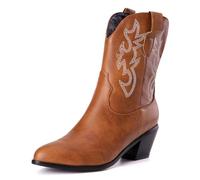 Mujeres Western Botas vaqueras with Embroidered Moda Retro Clásica Basic Mid Calf Wide Calf Botas Cowgirl para mujer Niñas Señoras Light Marrón Numero 35