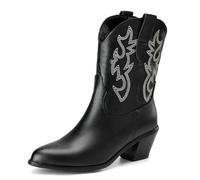Mujeres Western Botas vaqueras with Embroidered Moda Retro Clásica Basic Mid Calf Wide Calf Botas Cowgirl para mujer Niñas Señoras Negro Numero 38