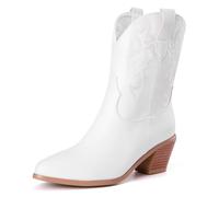 Mujeres Western Botas vaqueras with Embroidered Moda Retro Clásica Basic Mid Calf Wide Calf Botas Cowgirl para mujer Niñas Señoras Blanco Numero 40