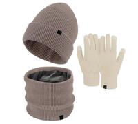 Mujeres y Hombres Invierno Cálido Sombrero de Lana Lindo Bufanda Guantes Tres Piezas Invierno Nieve Gorro de Punto Pantalla Manoplas Bufandas Conjuntos Gorro de Punto Señoras Con Pompón, caqui, Talla