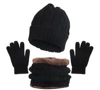 Mujeres y Hombres Invierno Cálido Sombrero de Lana Lindo Bufanda Guantes Tres Piezas Invierno Nieve Gorro de Punto Pantalla Manoplas Bufandas Conjuntos de Sombrero Bufanda Conjunto Mujer, Negro