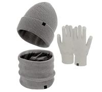 Mujeres y Hombres Invierno Cálido Sombrero de Lana Lindo Bufanda Guantes Tres Piezas Invierno Nieve Gorro de Punto Pantalla Manoplas Bufandas Conjuntos Gorro de Punto Señoras Con Pompón, gris, Talla
