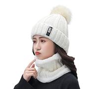 Mujeres y Hombres Invierno Tejer Gorros Calientes Bufanda PurposeHat Protección auditiva Gorro a prueba de viento Calcetines de punto a mano Señoras, Blanco, Talla única