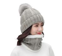 Mujeres y Hombres Invierno Tejer Gorros Calientes Bufanda PurposeHat Protección auditiva Gorro a prueba de viento Calcetines de punto a mano Señoras, gris, Talla única