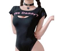 Mujeres Yes Daddy Lencería Anime Colegiala Cosplay Traje Japonés Crop Top Body Kawaii Lolita Ropa Interior Lindo Pijama, Negro, XS/M