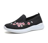 Mujeres Zapatillas de Deporte de Malla Transpirable Comodidad Floral Zapatos Madre Suave de Color sólido Calzado Femenino Ligero-Black,37