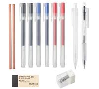 MUJI - Juego de papelería de 12 piezas, bolígrafos de gel, lápices, goma de borrar y sacapuntas, colección Writing Essentials