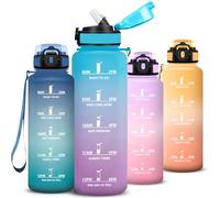 Mujigaga Botella 1 5 litros, A Prueba de Fugas Cantimplora con Pajita, Diseño de Cerradura, Botella Agua Gimnasio, Cantimplora con Marcador de Tiempo para Cámping, Ciclismo, Colegio, Gimnasio