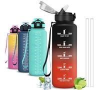 Mujigaga Botella 1 5 litros, Botella Agua Gimnasio, A Prueba de Fugas, Cantimplora con Pajita, Fácil de Limpiar, Water Bottle con Escala de Tiempo, para la Fitness, Senderismo, Deportes, Nadar