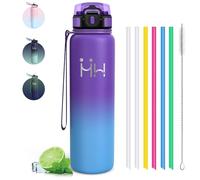 Mujigaga Botella Acero Inoxidable 1 litro - Botella Termica - Botella Agua con Pajita - A Prueba de Fugas - Cantimplora Gym - Mantiene 24H Frio/12H Calor, Cantimplora para Camping, Gimnasio, Deportes