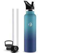 Mujigaga Botella Acero Inoxidable 1 litro, Cantimplora Termica con 2 Tapones, Prueba de Fugas Termo sin BPA, Botella Agua Gimnasio con Pajita y Filtro para Bicicleta, Gimnasio, Gym