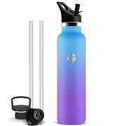 Mujigaga Botella Acero Inoxidable 1 litro, Cantimplora Termica, Sin BPA Termo con Pajita y Filtro, Prueba de Fugas Botella Agua Gimnasio con 2 Tapones para Oficina, Viaje, Exterior