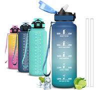 Mujigaga Botella Agua- 1 5 litros- Botella Agua Gimnasio, A Prueba de Fugas, Cantimplora con Pajita, con Eslogan Motivador, Water Bottle para la Yoga, Deportes, Senderismo, Acampada, Correr
