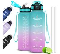 Mujigaga Botella Agua 1 5 litros, Botella Agua Gimnasio, a Prueba de Fugas y, Cantimplora Deportiva, Cantimplora con Marcador de Tiempo con pajita para Oficina, Running,Gym