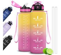 Mujigaga Botella Agua 1 5 litros, Botella Agua Gimnasio, a Prueba de Fugas y, Cantimplora Deportiva, Cantimplora con Marcador de Tiempo con pajita para Running, Oficina