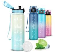 Mujigaga Botella Agua 1 Litro, Botella Agua Deporte, Water Bottle con Filtro, Fácil de Limpiar, Water Bottle, A Prueba de Fugas, Marca de Tiempo, Cantimplora para la Ciclismo, Correr, Senderismo