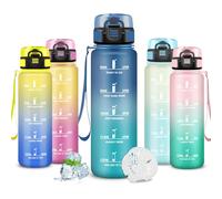 Mujigaga Botella Agua- 1 litro- Botella Agua Gimnasio, A Prueba de Fugas, Cantimplora con Filtro, Water Bottle con Eslogan Motivador, con Boca Ancha, Cantimplora para la Pilates, Escalada, Triatlón