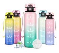 Mujigaga Botella Agua- 1 litro- Botella Agua Gimnasio, A Prueba de Fugas, Cantimplora con Filtro, Water Bottle con Escala de Tiempo, con Boca Ancha, para la Senderismo, Acampada, Deportes, Pilates