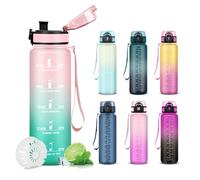 Mujigaga Botella Agua- 1 litro- Botella Agua Gimnasio, A Prueba de Fugas, Cantimplora con Filtro, Water Bottle con Lema Motivacional, con Boca Ancha, para la Senderismo, Acampada, Deportes, Pilates