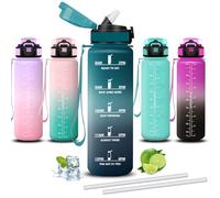 Mujigaga Botella Agua- 1 litro- Botella Agua Gimnasio, A Prueba de Fugas, Cantimplora con Pajita, Water Bottle con Eslogan Motivador, Cantimplora para la Fitness, Escalada, Acampada, Deportes