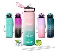 Mujigaga Botella Agua- 1 litro- Botella Agua Gimnasio, A Prueba de Fugas, Cantimplora con Pajita, Water Bottle con Escala de Tiempo, para la Hogar, Fitness, Oficina, Acampada, Deportes, Pilates