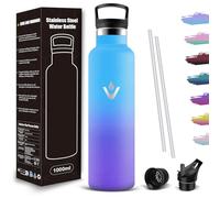 Mujigaga Botella Agua 1 litro, Botella agua Gimnasio Acero Inoxidable A Prueba de Fugas, Water Bottle con Pajita y Filtro, Sin BPA, Cantimplora para Escuela, Deporte, Exterior, Oficina, Viaje, Hogar