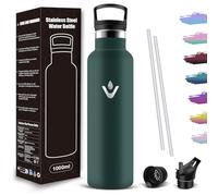 Mujigaga Botella Agua 1 litro, Botella agua Gimnasio Acero Inoxidable con Pajita y Filtro, A Prueba de Fugas, Water Bottle Sin BPA, Cantimplora para Escuela, Deporte, Exterior, Oficina, Viaje, Hogar
