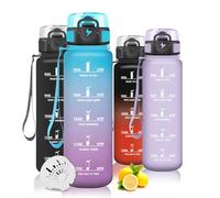 Mujigaga Botella Agua, 1 Litro Botella Agua Gimnasio, Antiderrame, Cantimplora Deportiva con Marcador de Tiempo y Cepillo para Escuela, Yoga