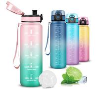 Mujigaga Botella Agua- 1 litro- Botella Agua Gimnasio, Botellas Reutilizable con Filtro, Cantimplora con Marca de Tiempo, A Prueba de Fugas, Water Bottle para Yoga, Correr, Ciclismo